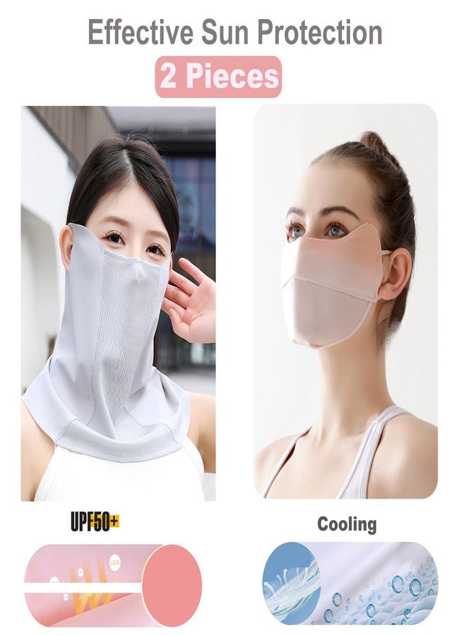 YUANST 2Pcs UV Face Mask, Cooling Neck Gaiter + Sun Protection Face Mask, Balaclava Face Cover, Washable Reusable (Pink+Gray) - Image 2